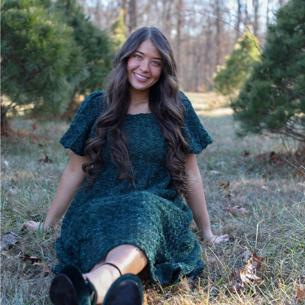 forest Green floral appliqué Dress